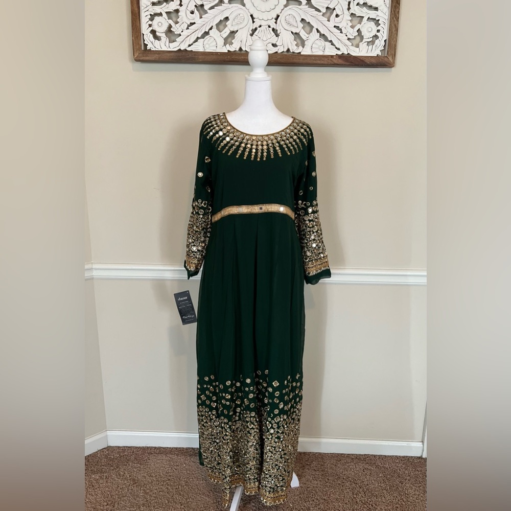 Dark Green Georgette Mirror Embroidered Anarkali Suit Party Wear!